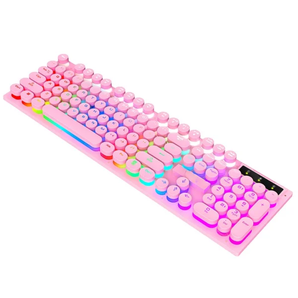 Pink Mechanical Keyboard Retro Wired