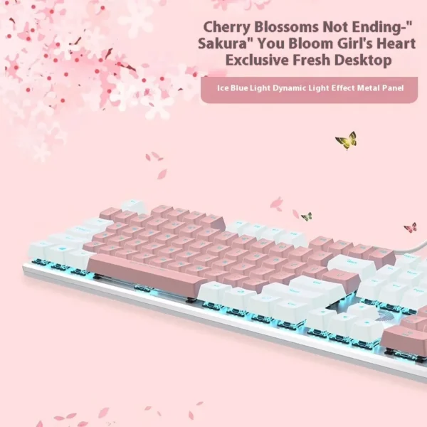 Pink Mechanical Keyboard: Sakura Theme, 108 Keys - Image 2