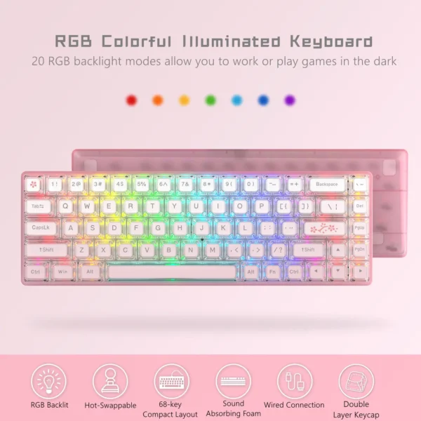 Hot-Swappable Pink Mechanical Keyboard - Image 4