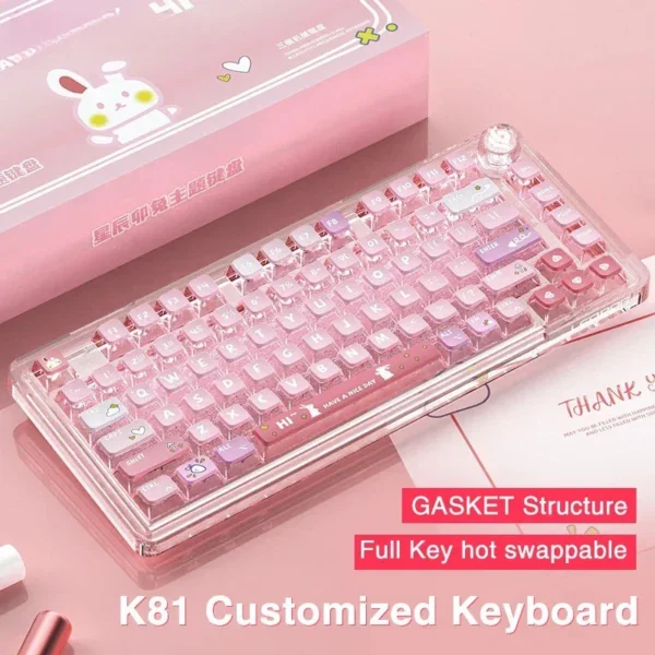 Pink Mechanical Keyboard: Bluetooth 81-Key Hot-swap