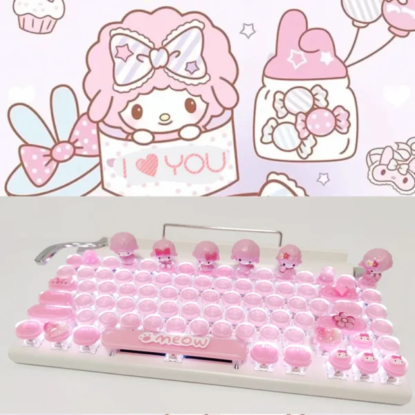 Pink Mechanical Keyboard: Cartoon Kitty Cat Rabbit - Image 2