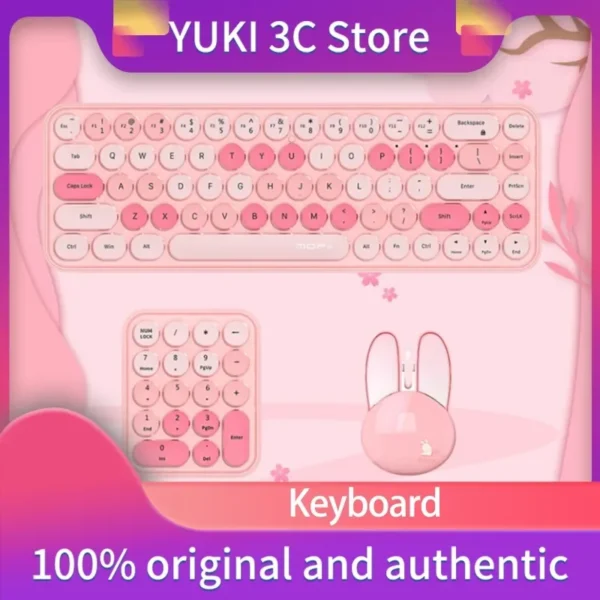 Pink Mechanical Keyboard: Rabbit Mouse Wireless Set