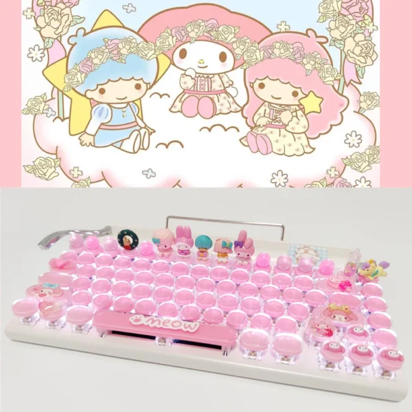 Pink Mechanical Keyboard: Cartoon Kitty Cat Rabbit