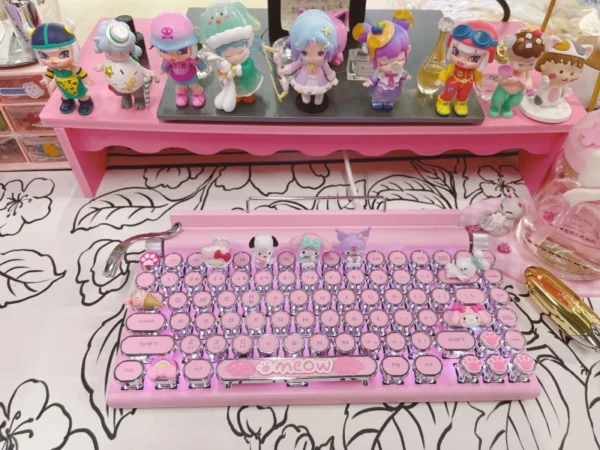 Pink Mechanical Keyboard: Cartoon Kitty Cat Rabbit - Image 4